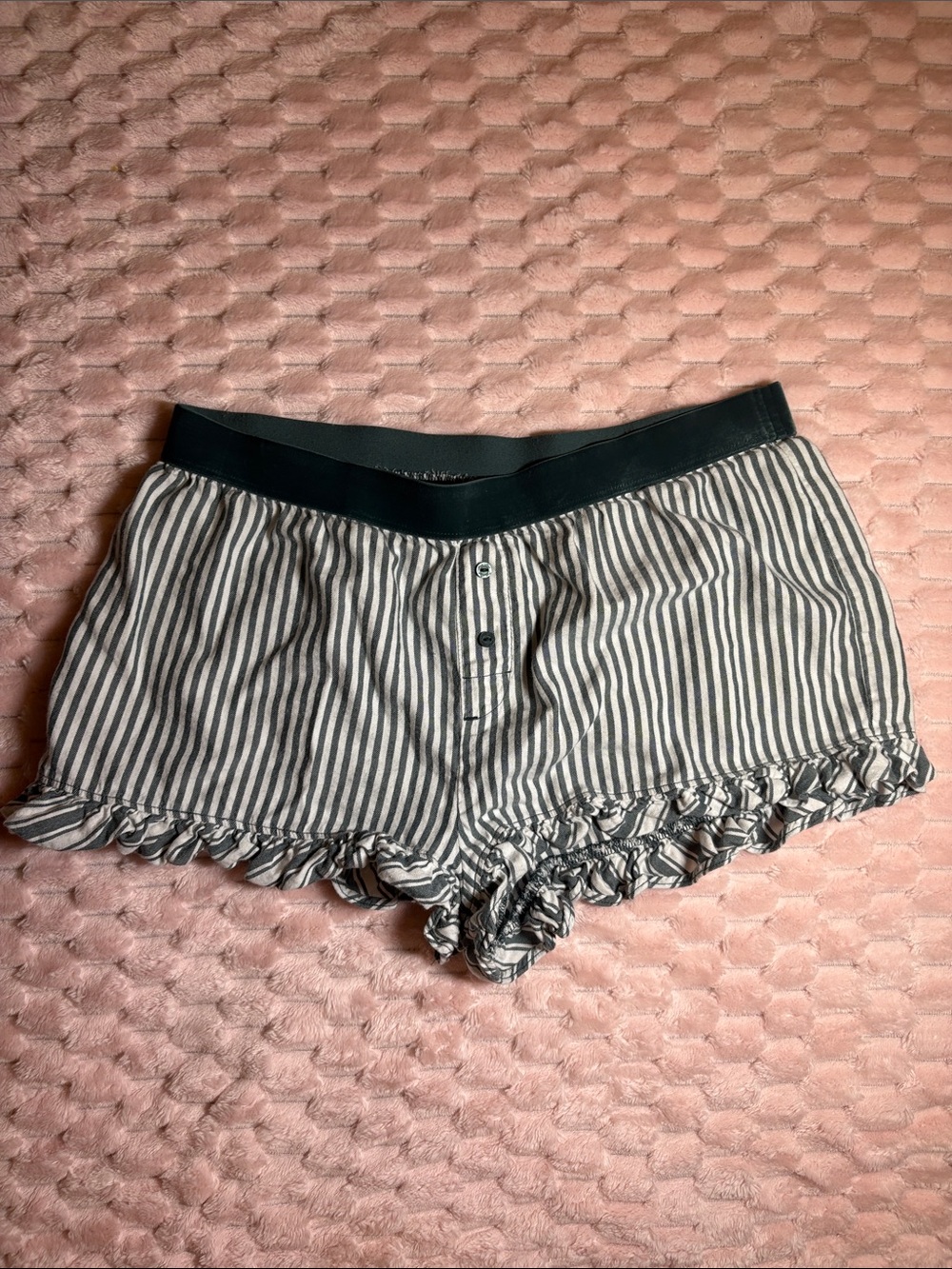 Y2K Pink Victoria Secret Women's Striped Ruffle Boxer Sleep Shorts